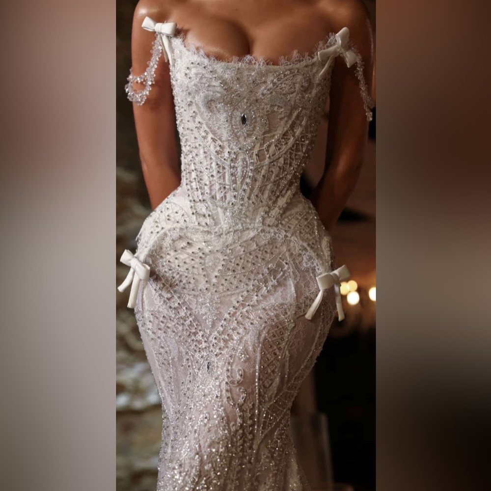 NEW $5785 Celes Vera Crystal Corset Couture Wedding Gown